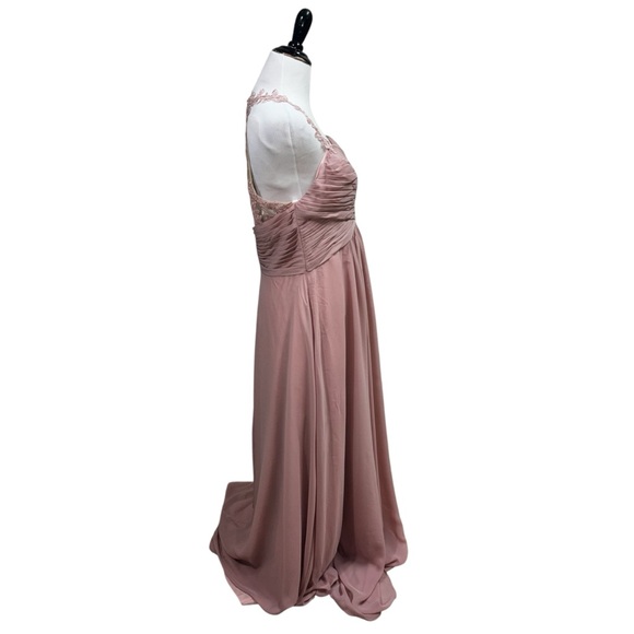 JJ's House Women's Size 14 Formal Maxi Dress Pleated Faux Wrap Bustline Lace - Picture 4 of 8